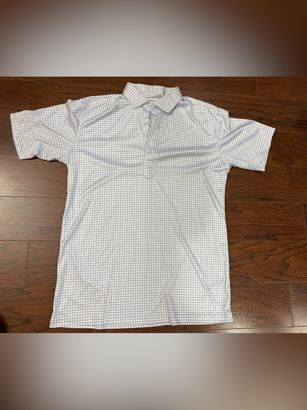 Collars & Co Plaid Men Dress Collar Polo Shirt Large Blue White Performance Golf